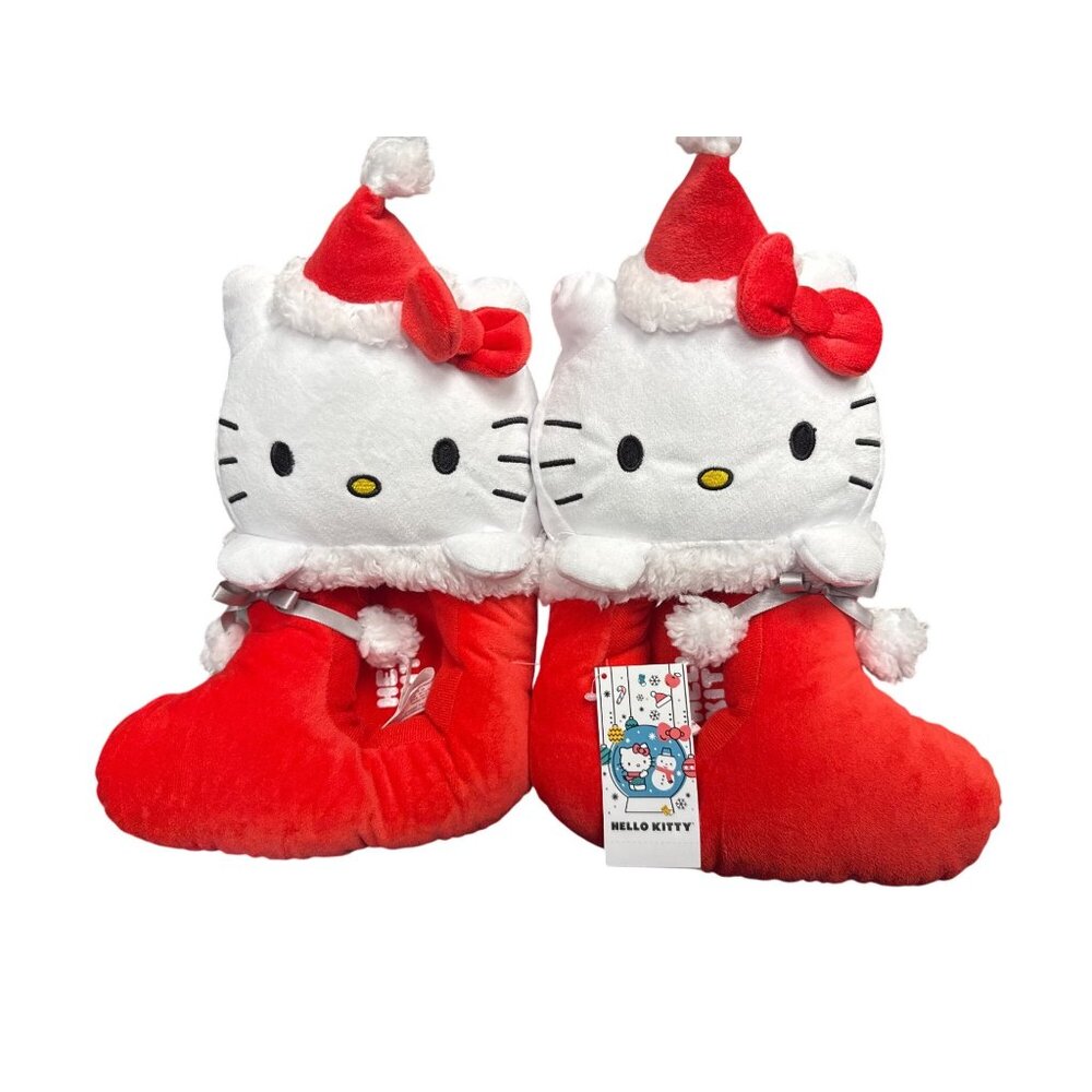 Hello Kitty Holiday Slippers Plush Red Santa Hat Womens Size 9-10